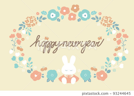 大地色花環和兔寶寶新年賀卡 大地色花環和兔寶寶新年賀卡 93244645