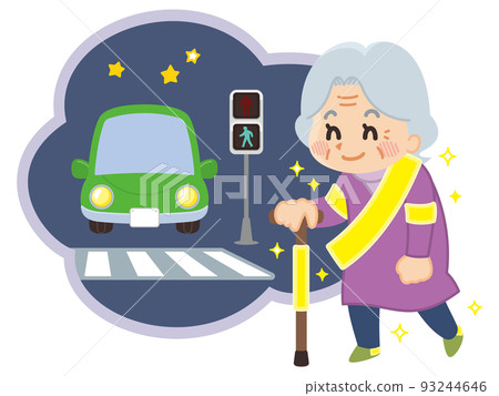 Elderly people walking with reflectors at night intersections Traffic safety 93244646