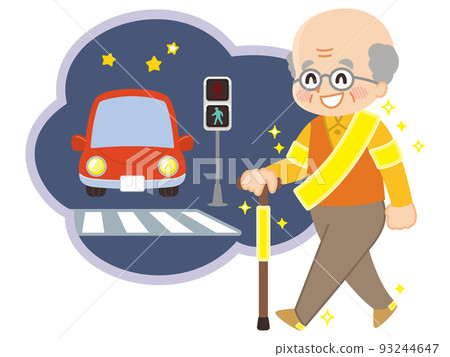 Elderly people walking with reflectors at night intersections Traffic safety 93244647
