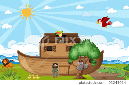 Noah's Ark with wild animals in nature scene 93245014