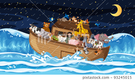 Ocean scene with Noah's ark with animals 93245015