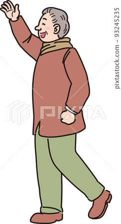 Grandpa in winter clothes waving with a smile 93245235