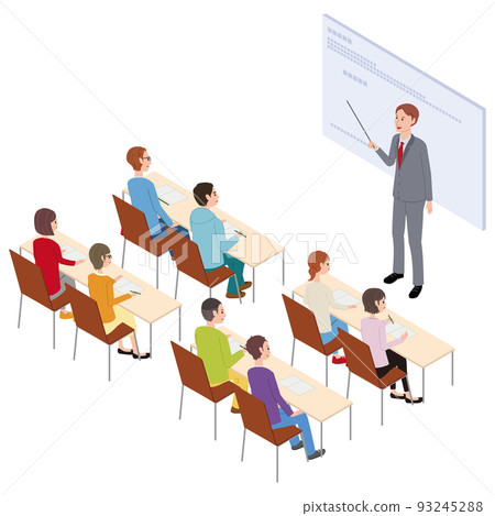 Isometric lecturer and student cram school school seminar Isometric lecturer and student cram school school seminar 93245288