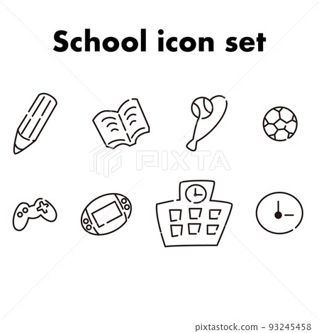 Icon set of things related to children and schools (handwriting style) black and white 93245458