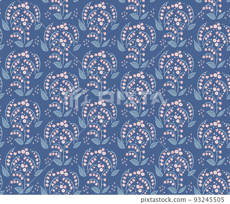 Hand-drawn lily of the valley seamless pattern/background (navy blue) Hand-drawn lily of the valley seamless pattern/background (navy blue) 93245505