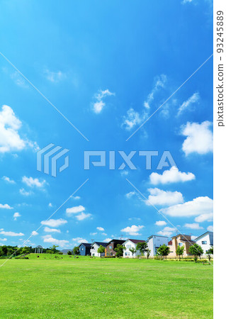 Refreshing blue sky cityscape and park scenery 93245889
