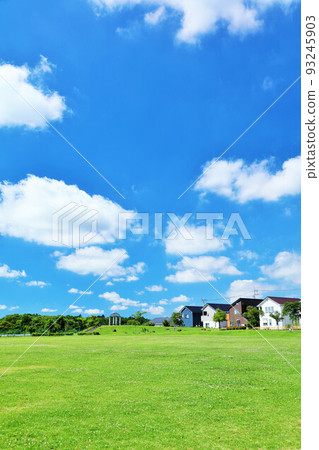 Refreshing blue sky cityscape and park scenery 93245903