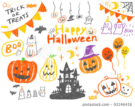 Halloween simple and cute hand drawn illustration set 93246438