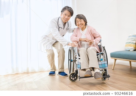 Senior female and male doctor sitting in a wheelchair 93246616