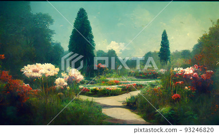 繪畫 插圖 花園 花 植物 樹 93246820