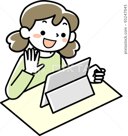 Upper body of a girl using a tablet Upper body of a girl using a tablet 93247045