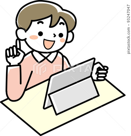 Upper body of a boy using a tablet Upper body of a boy using a tablet 93247047