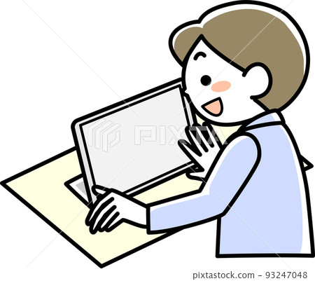 Upper body of a boy using a tablet Upper body of a boy using a tablet 93247048