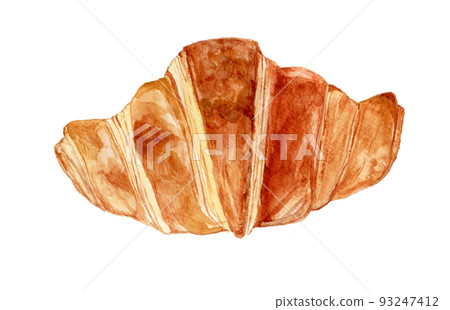 Hand drawn watercolor illustration of a crispy mouthwatering croissant Hand drawn watercolor illustration of a crispy mouthwatering croissant 93247412