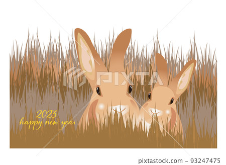 New Year's card material for the year of the rabbit in 2023. It is an easy-to-use design with a cute hare illustration. New Year's card material for the year of the rabbit in 2023. It is an easy-to-use design with a cute hare illustration. 93247475