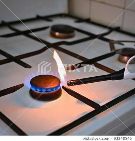Gas stove for cooking in the kitchen. Gas crisis in Europe - high energy prices and stoppage of gas supplies. Russian war in Ukraine. Gas stove for cooking in the kitchen. Gas crisis in Europe - high energy prices and stoppage of gas supplies. Russian war in Ukraine. 93248546