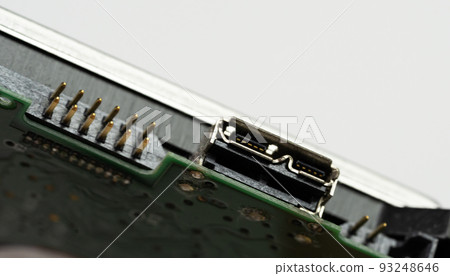 An internal Hardisk drive in 3.5 size isolated on white closed up on the USB and power connection. 93248646