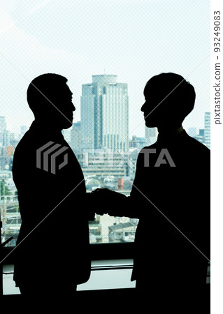 Businessman (silhouette, handshake, city 93249083