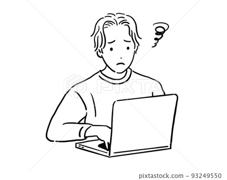 A man working on a computer at home Troubled version A man working on a computer at home Troubled version 93249550