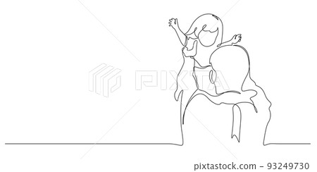 father with daughter in hands up in the air continuous line drawing father with daughter in hands up in the air continuous line drawing 93249730