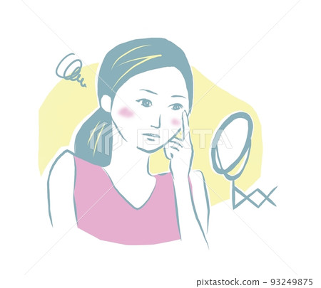 Worried woman beauty in front of the mirror Worried woman beauty in front of the mirror 93249875