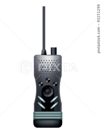 Walkie talkie icon for industrial use. Portable radio transceiver. Travel black portable mobile device. Vector illustration isolated on white background 93251299