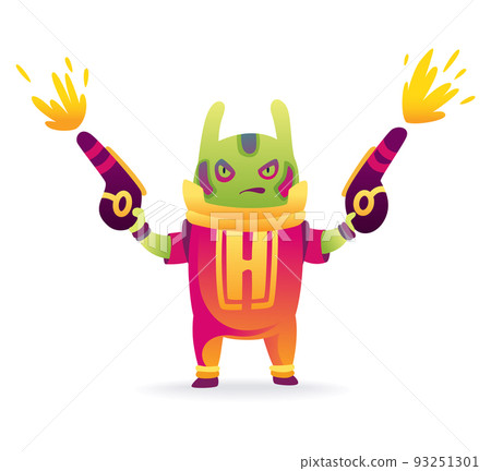 Cartoon alien. Robot toys character. Android isolated on white background. Funny monster for kids monstrosity in space suit 93251301