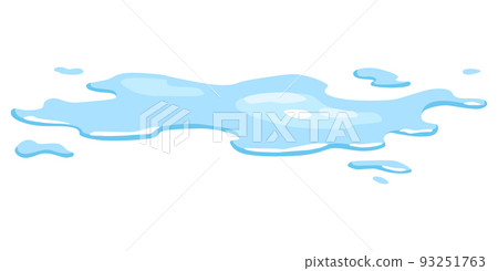 Water spill puddle. Blue liquid various shape in flat cartoon style. Vector fluid design element isolted on white background Water spill puddle. Blue liquid various shape in flat cartoon style. Vector fluid design element isolted on white background 93251763