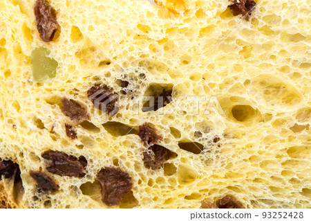 Closeup of Classic panettone with dried fruit ,traditional Italian Christmas cake on white background. Closeup of Classic panettone with dried fruit ,traditional Italian Christmas cake on white background. 93252428