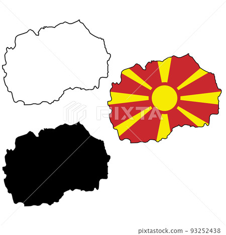 map of North Macedonia with flag. outline map North Macedonia. North Macedonia vector map silhouette. flat style. 93252438