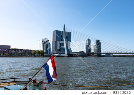 Cityscape of Rotterdam. Erasmus Bridge over River Cityscape of Rotterdam. Erasmus Bridge over River 93253026