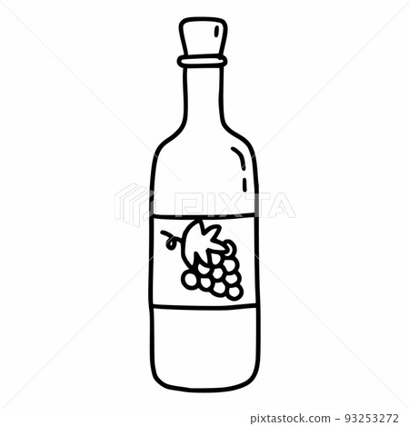 Bottle of wine made from grapes. Vector doodle illustration. Sketch. 93253272