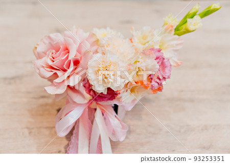beautiful pink bouquet of fresh flowers. beautiful pink bouquet of fresh flowers. 93253351