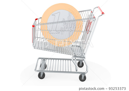 Shopping cart with euro coin, 3D rendering Shopping cart with euro coin, 3D rendering 93253373