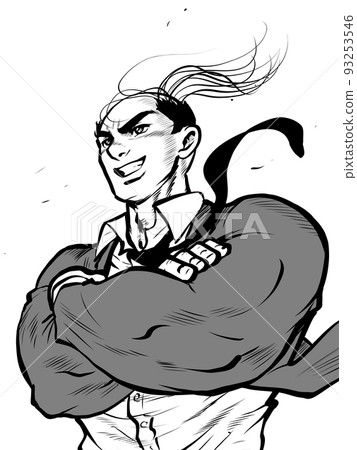 一個雙臂交叉的酷商人的黑白插圖 93253546