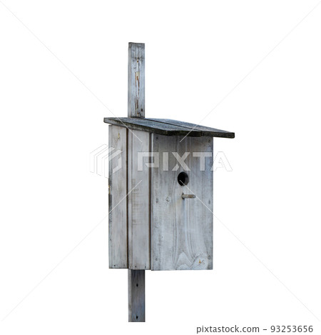 Wooden old birdhouse for small birds. Isolated on a white background. 93253656