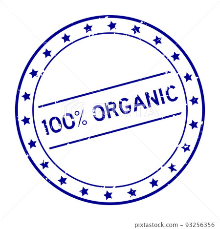 Grunge blue 100 percent organic word round rubber seal stamp on white background Grunge blue 100 percent organic word round rubber seal stamp on white background 93256356