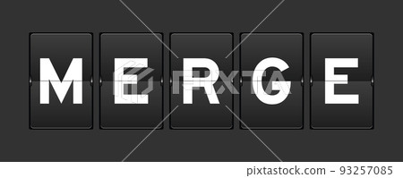 Black color analog flip board with word merge on gray background 93257085