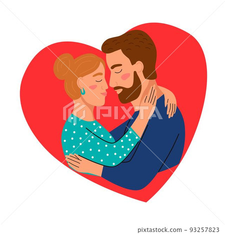 A couple kissing. Heart in the background. Flat... - Stock Illustration ...