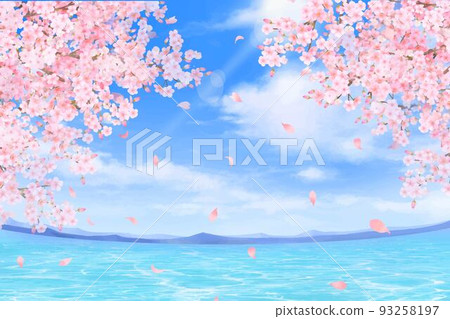 美麗華麗的櫻花花瓣在春天的天空中翩翩起舞,雲朵和湖邊框架背景矢量素材插畫 美麗華麗的櫻花花瓣在春天的天空中翩翩起舞,雲朵和湖邊框架背景矢量素材插畫 93258197