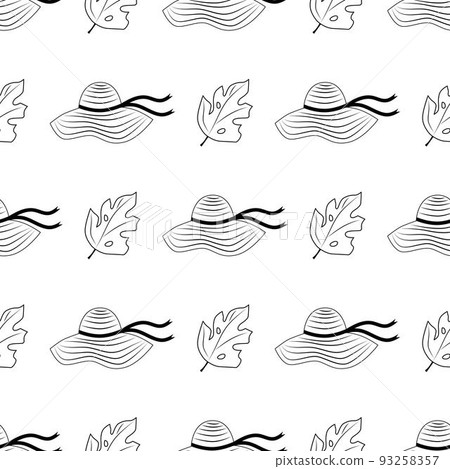 Women's summer hat seamless black and white pattern. Flat vector illustration Women's summer hat seamless black and white pattern. Flat vector illustration 93258357