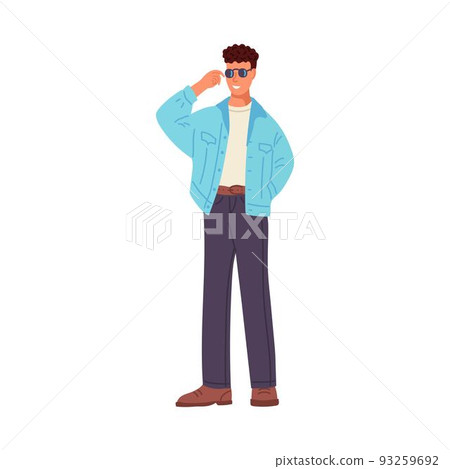 A man dressed in the style of the 90s. Nostalgia, street style, trend. Flat vector illustration 93259692