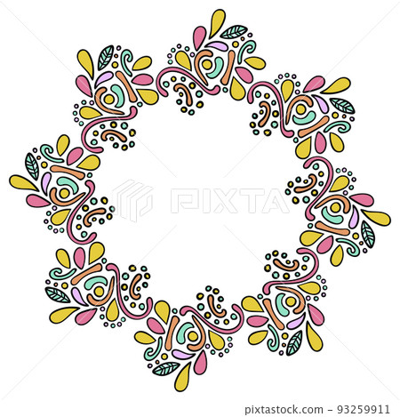 Colorful hand drawn mandala indian frame. Colorful hand drawn mandala indian frame. 93259911
