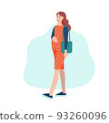 A young pregnant woman walks in the park, walking down the street. The concept of everyday activities and daily life. Flat cartoon vector illustration. 93260096