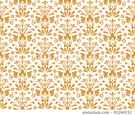 Wallpaper in the style of Baroque. Seamless vector background. White and gold floral ornament. Graphic pattern for fabric, wallpaper, packaging. Ornate Damask flower ornament 93260532