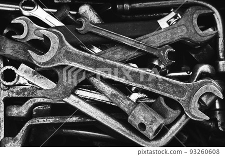 Toolbox of different hand tool at garage background Toolbox of different hand tool at garage background 93260608