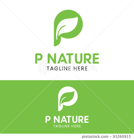 Letter Initial P Nature Leaf Logo Design Template - Stock Illustration ...