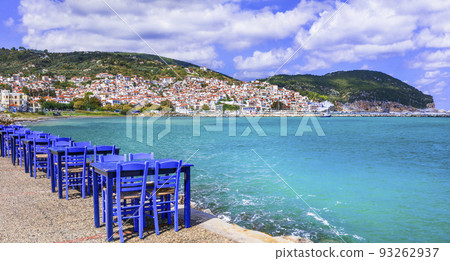 Greece travel. Typical fish tavern (restaurant) by the sea in Skopelos island. Sporades. Greece travel. Typical fish tavern (restaurant) by the sea in Skopelos island. Sporades. 93262937