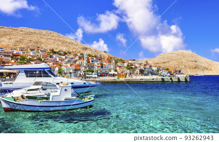 Traditional Greece fishing villages - charming  Chalki (Halki) island in Dodecanese.  93262943