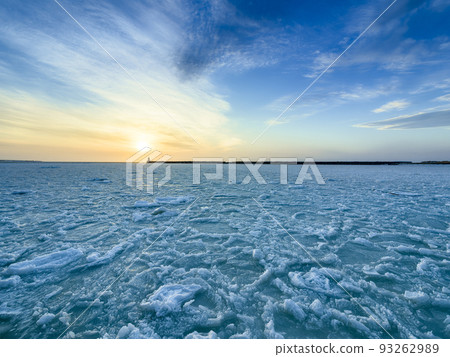 Drift ice berthing at Nemuro Port, Hokkaido Sunset / Nemuro, Japan 93262989
